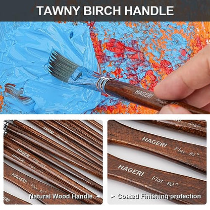 HAGERI 20 Pieces Paint Brushes, Expert Synthetic Nylon Bristles Paint Brush Kit with Palette Knife & Deluxe Leather Roll, Paint Brushes Set for Oil,