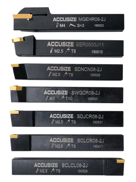 Accusize Industrial Tools 7 Pieces/Set 1/2'' Indexable Carbide Turning Tool Set in Fitted Box, 2387-2004 Accusize Industrial Tools