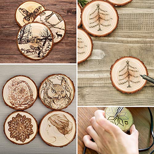 LESUMI Unfinished Natural Wood Slices with Bark - 20 Pcs 3.5-4 inch Wood Craft kit, DIY Kids Arts and Crafts Coasters Christmas Ornaments Rustic - WoodArtSupply