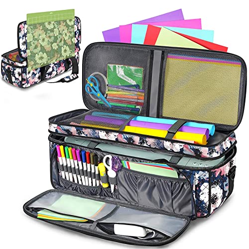 Double-Layer Carrying Case for Cricut Maker 3, Maker, Explore Air 2, Explore 3, Die Cut Machine, Water Resistant Carrying Bag with Cutting Mat - WoodArtSupply