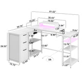 Halitaa 61" L Shaped Computer Desk with Lift Top, Power Outlets, and 3 Drawers Halitaa