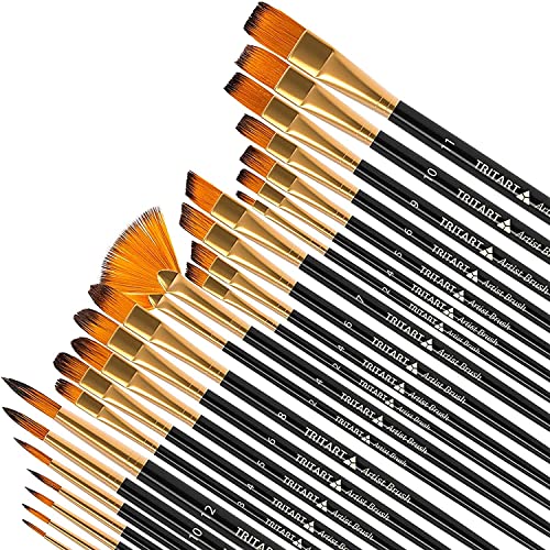 TRITART Paint Brush Set of 25 - Suitable as Acrylic, Watercolor & Oil Brushes - Paintbrushes with 2 Mixing Pallets - Artists Painting Supplies Tritart