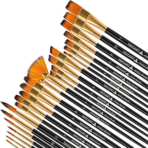 TRITART Paint Brush Set of 25 - Suitable as Acrylic, Watercolor & Oil Brushes - Paintbrushes with 2 Mixing Pallets - Artists Painting Supplies