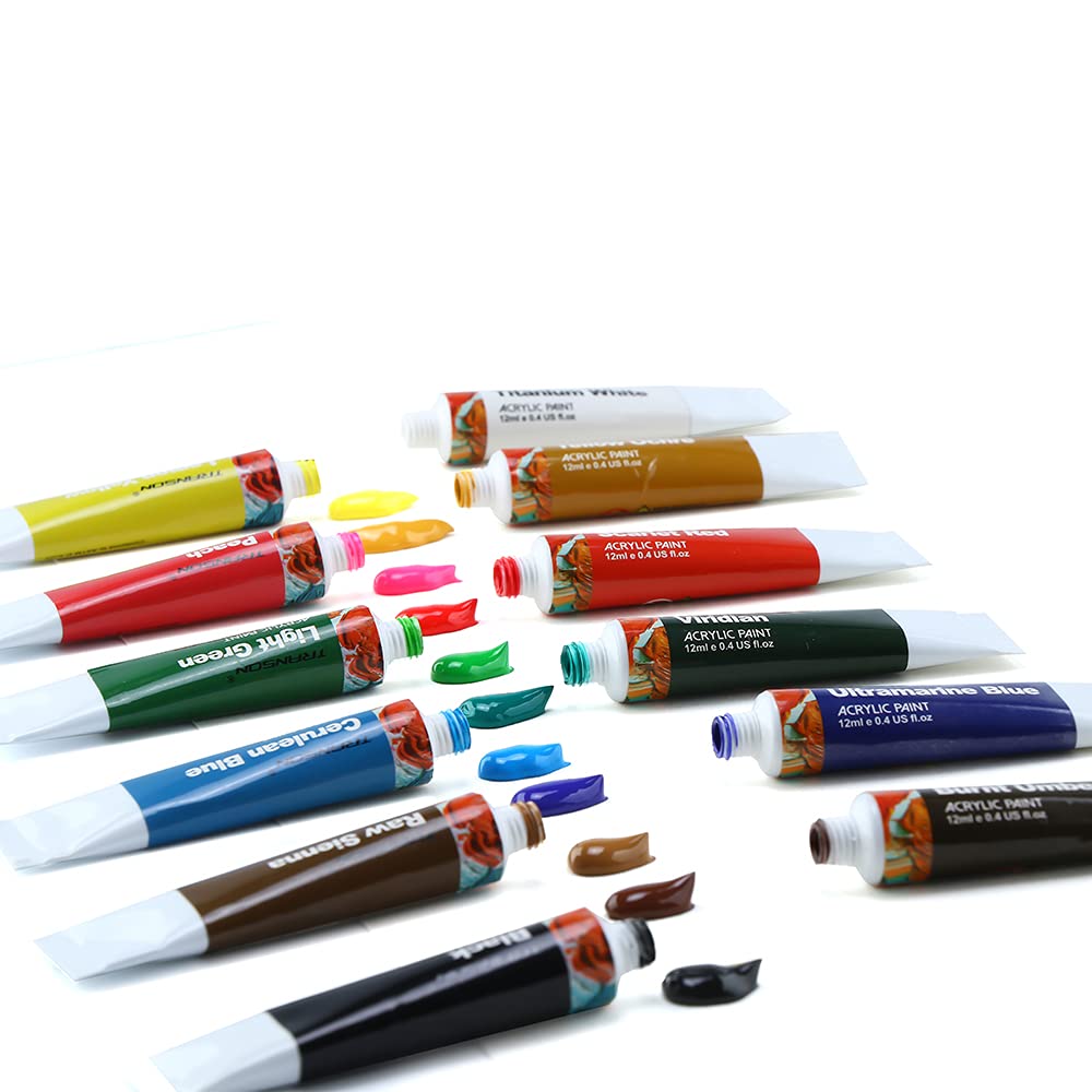 Transon 20pcs Artist Painting Brush Set and Acrylic Paint Set 12-Color with 3 Paint Brushes TRANSON