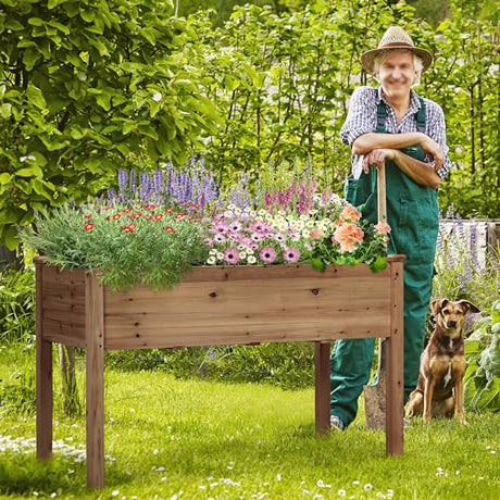Yaheetech 1pc Raised Garden Bed 48x24x30in Elevated Wooden Horticulture Planter Box with Legs Standing Growing Bed for Yaheetech