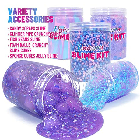 Unicorn Slime Kit for Girls 4-12,Supplies Makes Butter Slime,Candy Confetti Slime,Glimmer, Foam Jelly Cubes Slime Party Favors for Kids OHIECIHY