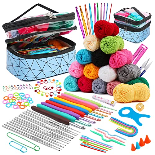 Huaiid 122Pcs Crochet Kit with Yarn Set, Crochet Kit for Beginners,Complete Crochet Kit Set Suitable for Both Beginners and Experienced Crochet - WoodArtSupply