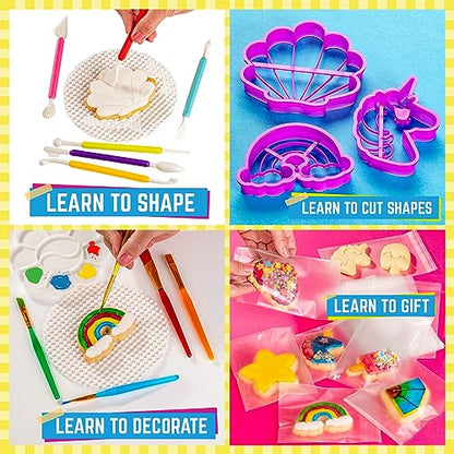 GirlZone Cookie Art Bakery Kit, Decorate Cookies Using Sugar Cookie Decorating Supplies with Stencils, Brushes and Cutters, Fun Cookie Decorating Kit - WoodArtSupply