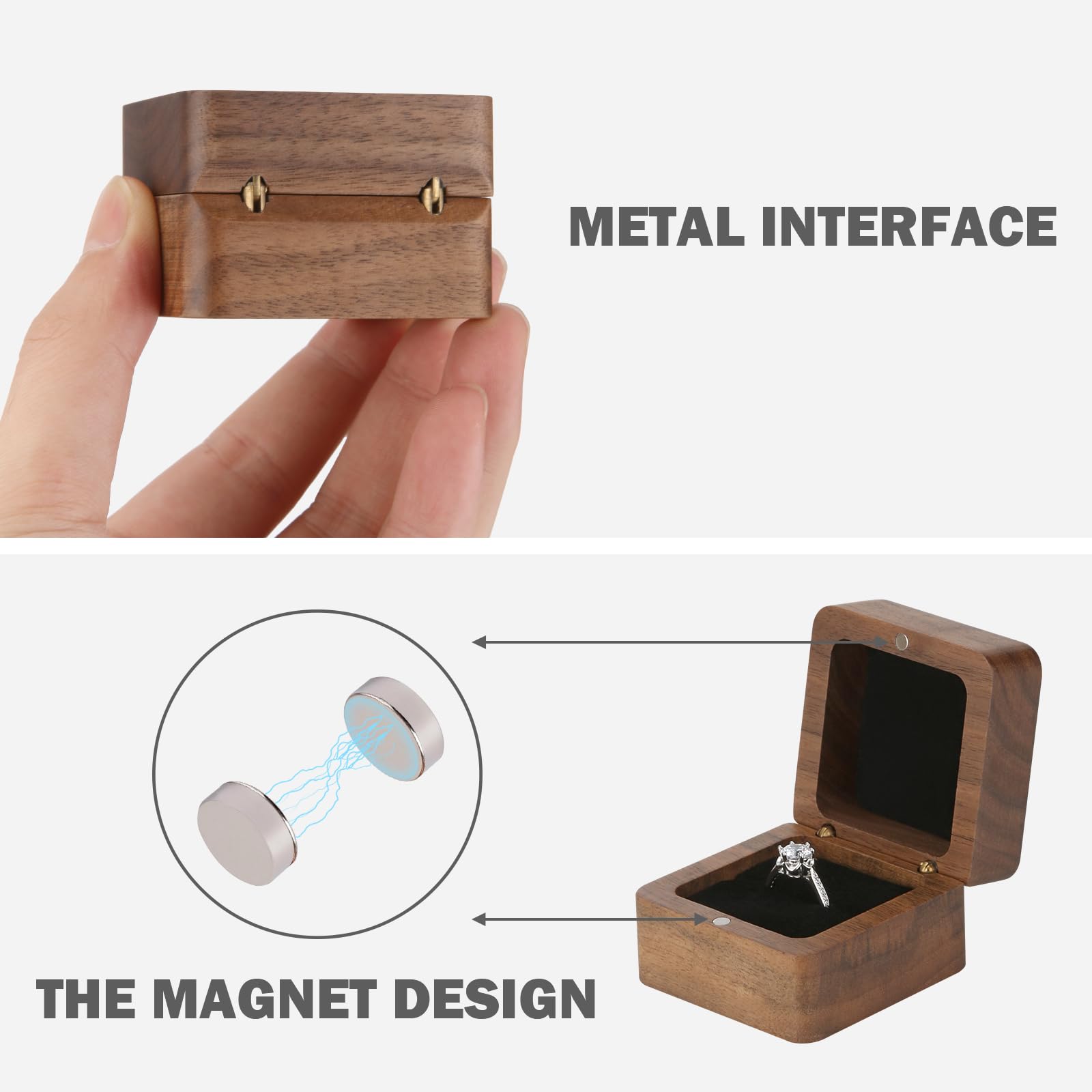 LETURE Wooden Ring Box with Single Slot 2 Slot, personalized small Wood Ring Jewelry Box for Proposal Engagement Wedding Ceremony (Black-1Slot) - WoodArtSupply