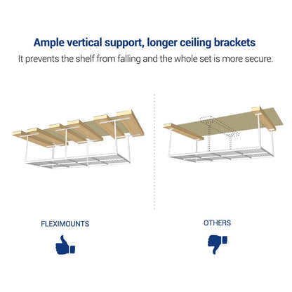 FLEXIMOUNTS 4x8 Overhead Garage Storage Rack w/Hooks Adjustable Ceiling Storage Racks, 96" Length x 48" Width x 40" Height, 22''-40" Ceiling - WoodArtSupply