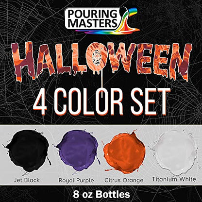 Pouring Masters Halloween 4-Color 8-Ounce Pouring Paint Kit - Acrylic Ready to Pour Pre-Mixed Water Based for Canvas, Wood, Paper, Crafts, Tile, - WoodArtSupply