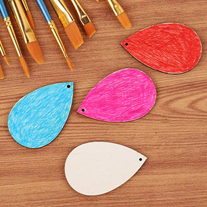 100 Pieces Unfinished Blank Wood Teardrop Earring Pendant for Christmas Tree Decoration, Jewelry Supplies and DIY Making, 1.4 x 2.2 inch