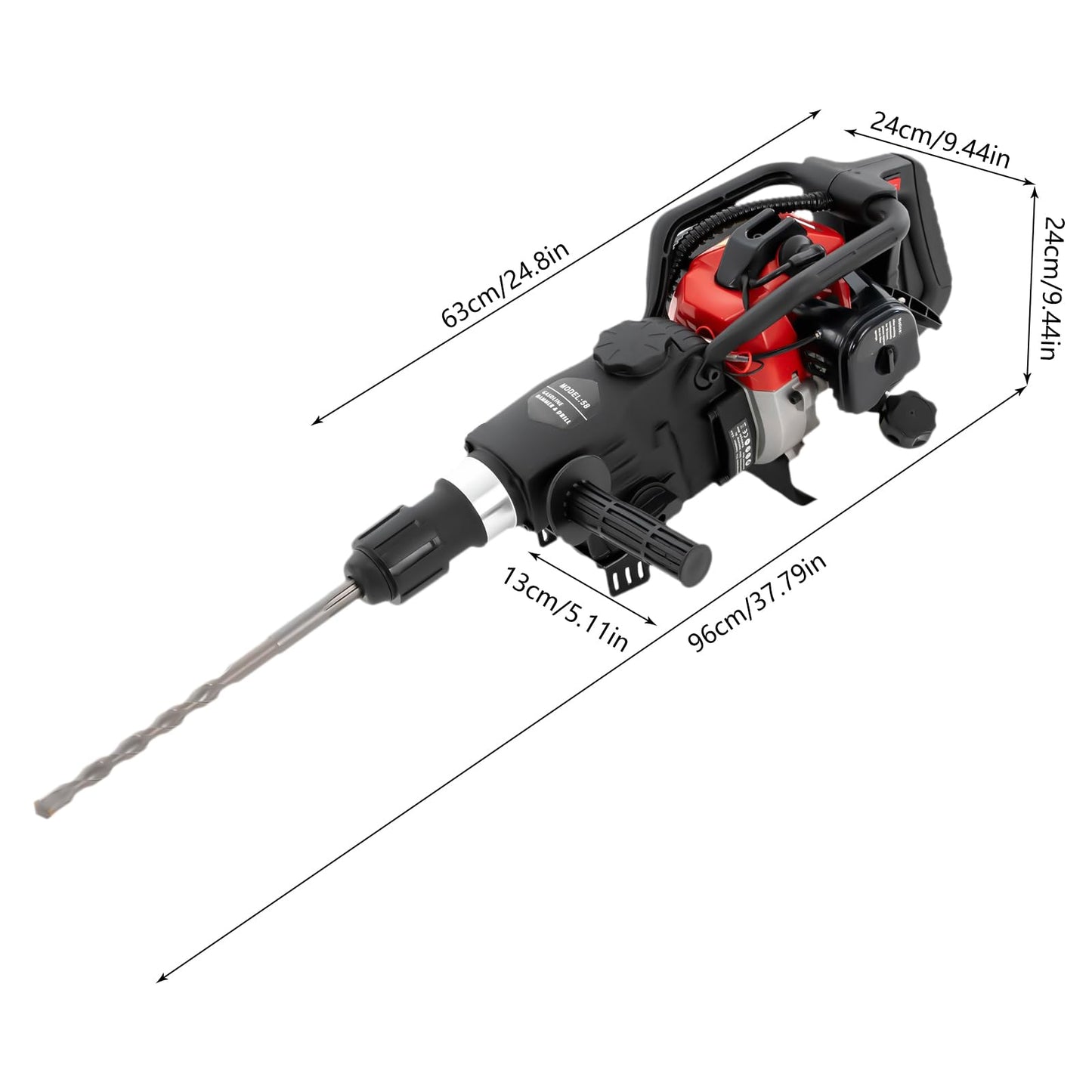 DCEHKR 32.7CC Jack Demolition Hammer 1200W 2-Stroke Gas Powered Jack Hammer with Single Cylinder and Air Cooling, Hammer Drill with 3 x Drills, 1 x - WoodArtSupply