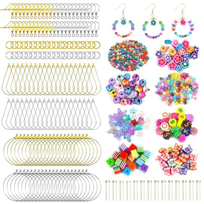 DRWATE Earring Making Kit with 940 PCS Beading Hoop Earring Finding Component Accessories Hooks Jump Rings Loop Earring Backs Beads and Charms for - WoodArtSupply