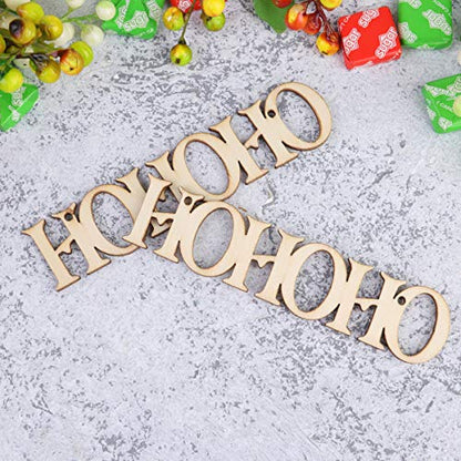 Amosfun 20pcs Unfinished Wood Ornament Wood Letter Ho Cutout Pieces DIY Craft Pendant for Xmas Tree Festive Hanging Decoration