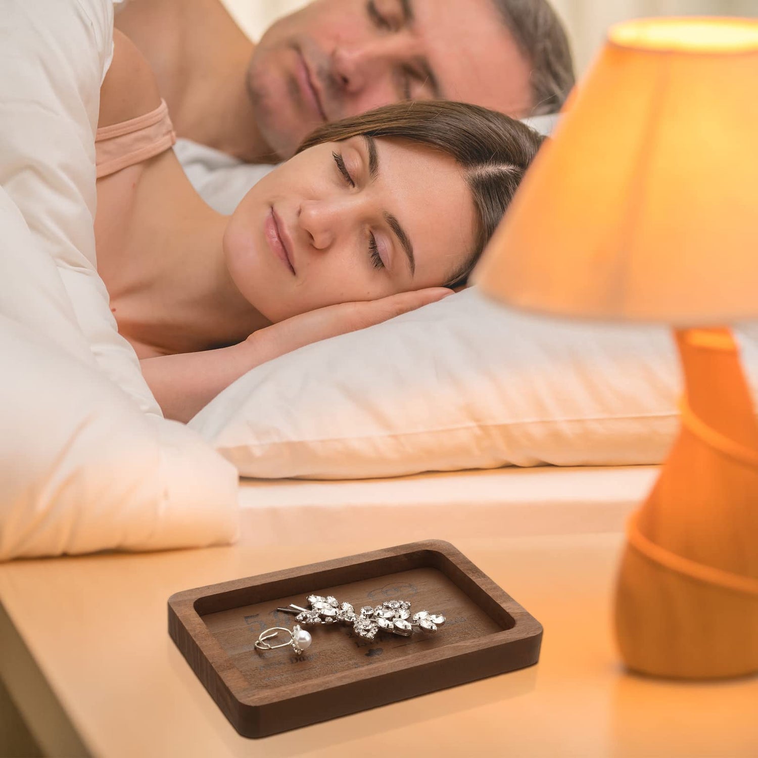 Gerrii Anniversary Wood Gift Rectangle Engraved Tray Wedding Anniversary Wood Gifts for Him Husband Wife Trinket Dish Solid Wood Jewelry Display Tray Gerrii