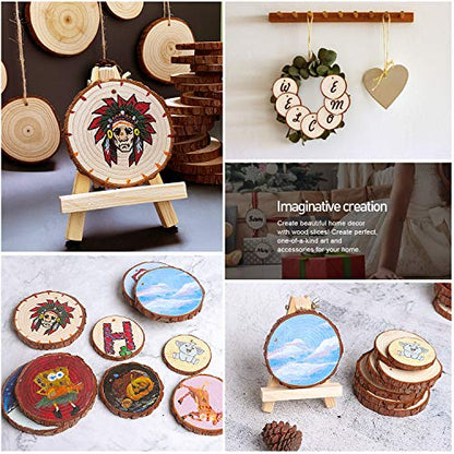 5ARTH Natural Wood Slices - 30 Pcs 3.5-4 inches Craft Unfinished Wood kit Predrilled with Hole Wooden Circles for Arts Wood Slices Christmas