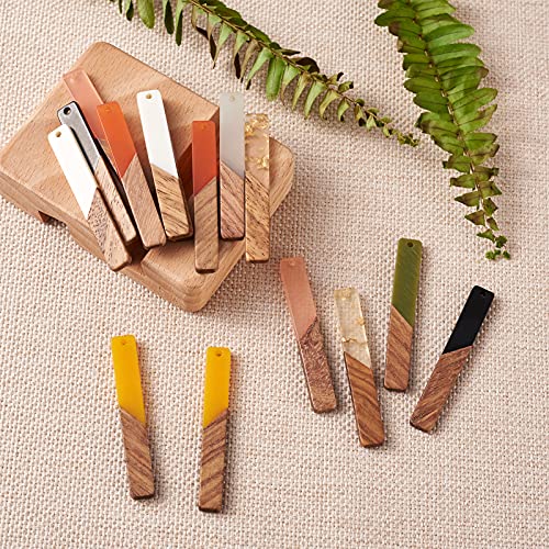 Beadthoven 18pcs/9 Pairs Natural Wood Resin Rectangle Bar Charms Bohemian DIY Earrings Pendants Mixed Colors Vertical Bar Wooden Pieces Pendants for BB Beadthoven