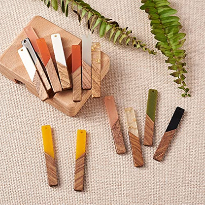 Beadthoven 18pcs/9 Pairs Natural Wood Resin Rectangle Bar Charms Bohemian DIY Earrings Pendants Mixed Colors Vertical Bar Wooden Pieces Pendants for - WoodArtSupply