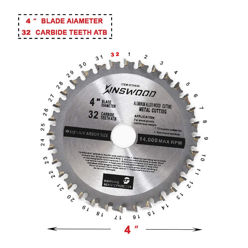 Kinswood Circular Saw Blade Metal Cutting Saw Finish Blade Cut Thin Kerf for DeWalt, Makita, SKIL, Bosch Skil, Heavy Duty and Anti-Rust Coating (4" Kinswood