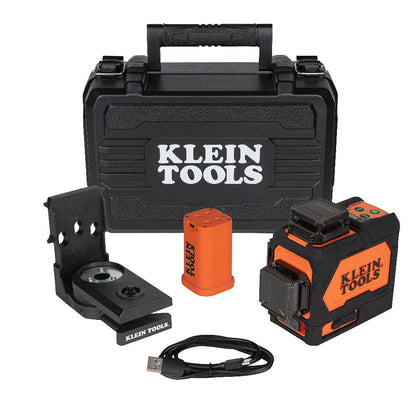 Klein Tools 93PLL Self-Leveling Laser Level, Green 3x360-Deg Planes, Rechargeable Battery, Magnetic Mount, Class II Laser (≤1mW @ 510-530nm), Orange - WoodArtSupply