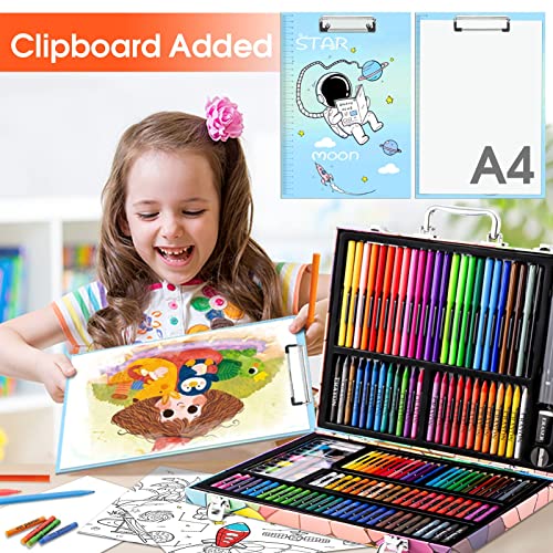 POPYOLA Art Supplies, 180 Piece Drawing Painting Art Kit with Clipboard and Coloring Papers, Gifts Art Set Case with Oil Pastels, Crayons, Colored