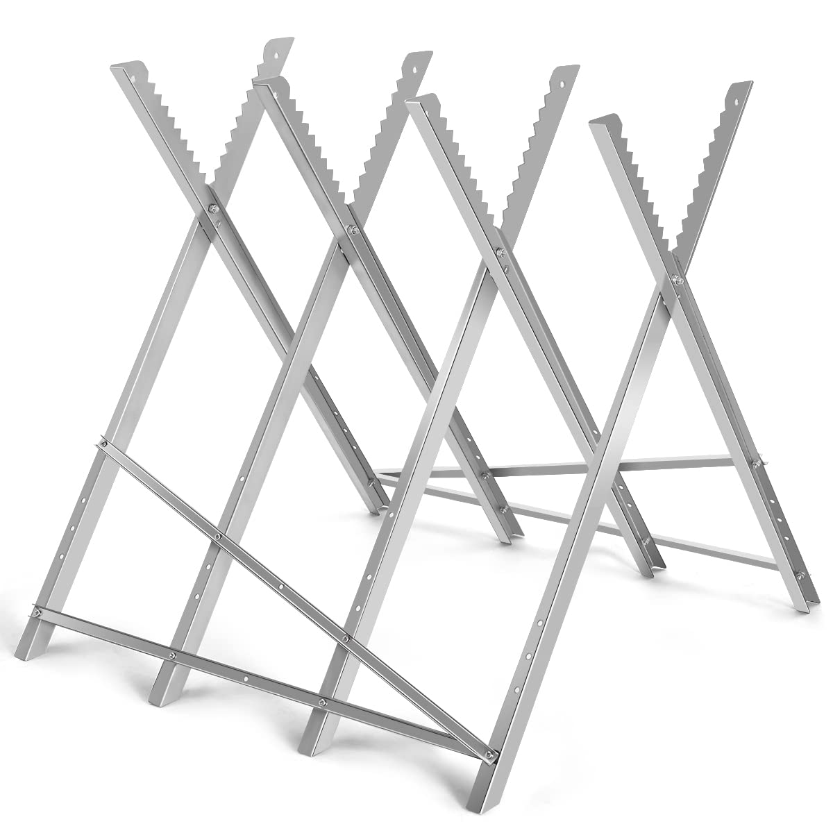 IRONMAX Folding Saw Horse, 220 LBS Heavy Duty Steel Sawbuck w/ Sawtooth for Log Firewood, Adjustable Lightweight Sawhorse Wood Cutting Stand IRONMAX