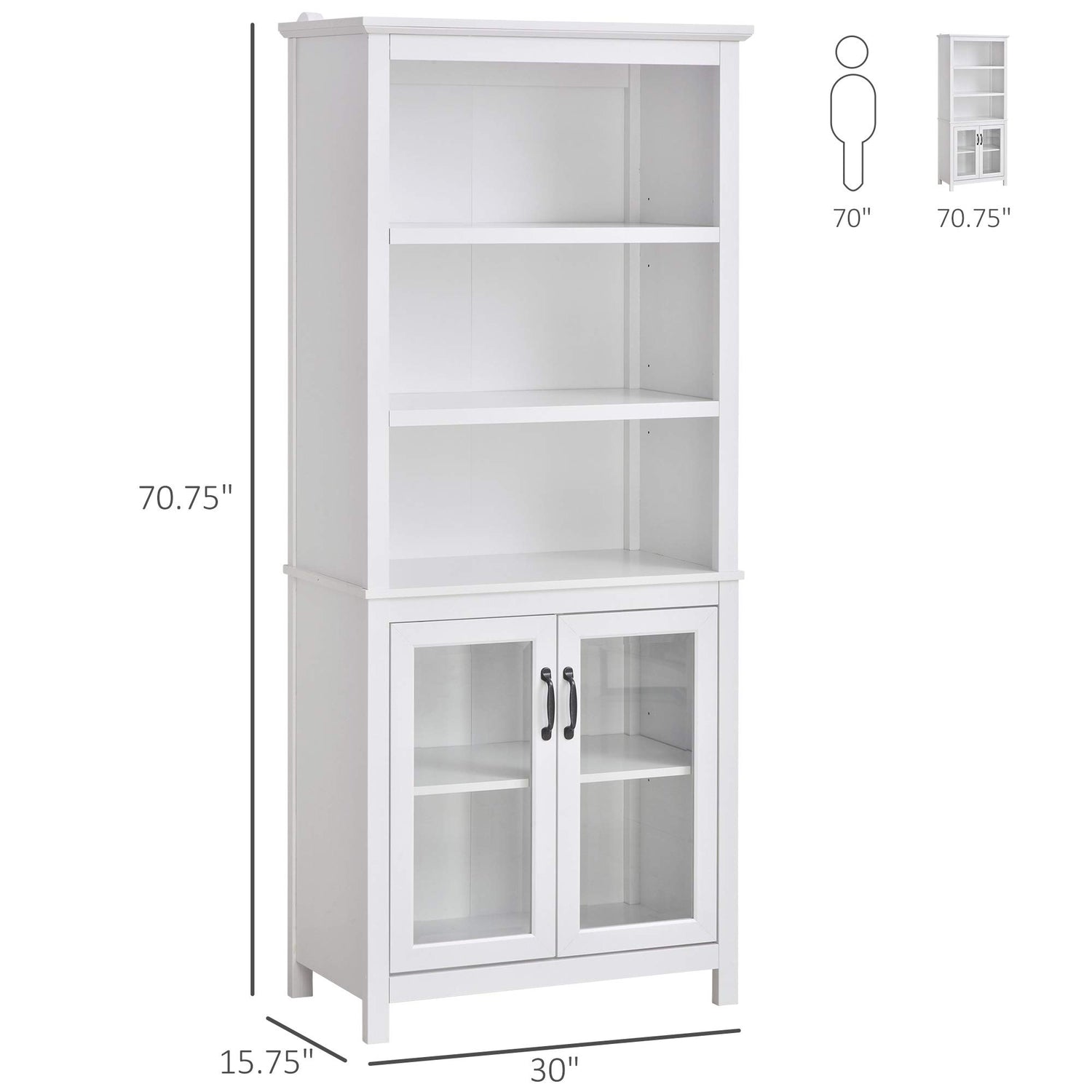Elegant HOMCOM 71" Natural Wood Bookcase with Adjustable Shelves and Glass Doors HOMCOM