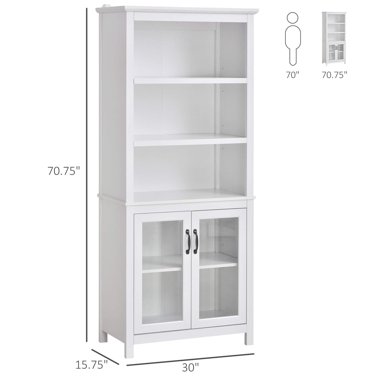 Elegant HOMCOM 71" Natural Wood Bookcase with Adjustable Shelves and Glass Doors HOMCOM