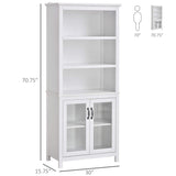 Elegant HOMCOM 71" Natural Wood Bookcase with Adjustable Shelves and Glass Doors HOMCOM