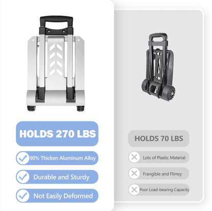 KEDSUM Foldable Aluminum Panel Hand Truck, Portable 270 lbs Lightweight Utility Cart for Travel, Shopping, Office Use - WoodArtSupply