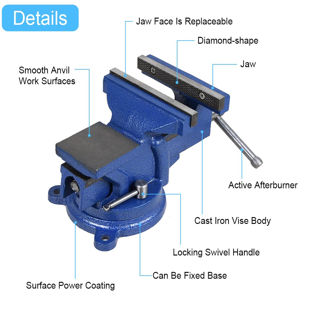 5" Heavy Duty Bench Vise with Anvil Swivel Table Top Clamp Locking Base Sanheshun