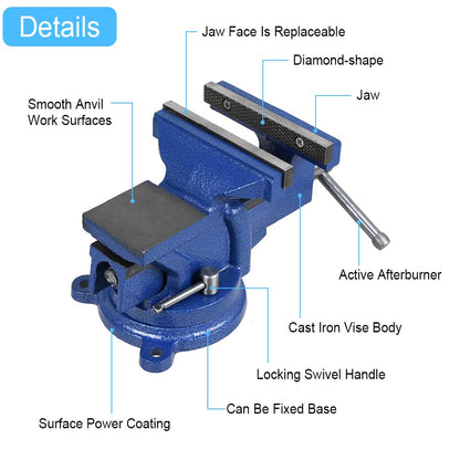 5" Heavy Duty Bench Vise with Anvil Swivel Table Top Clamp Locking Base