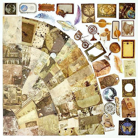 200 Pieces Vintage Ephemera Bundle Junk Journal Kit Scrapbook Supplies Paper Sticker Material Pack Scrapbooking kit for Art Journaling Bullet Teniinet