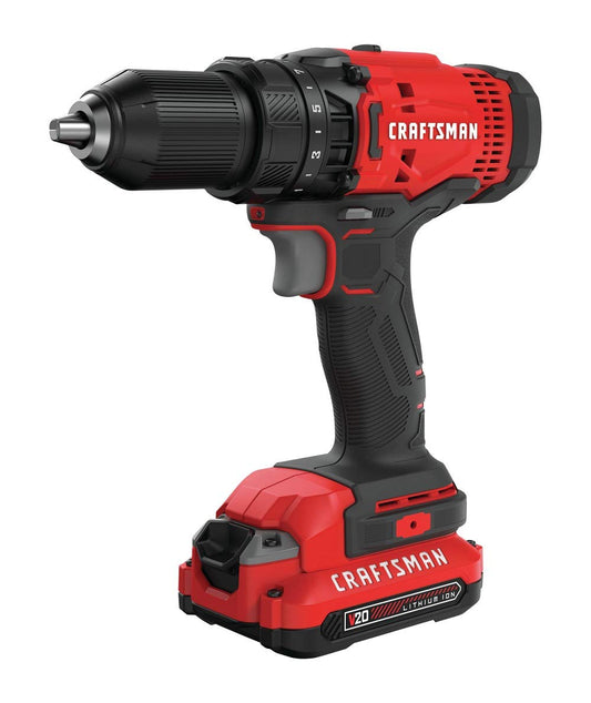 CRAFTSMAN V20 Cordless Drill/Driver Kit, 1/2 inch, Battery and Charger Included (CMCD700C1) - WoodArtSupply