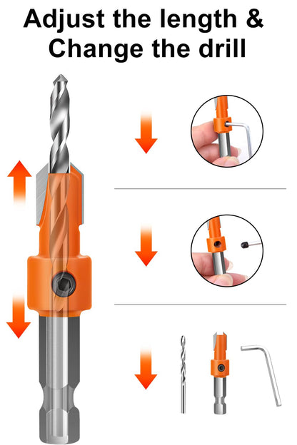 Lytool Countersink Drill Bit Set,5Pcs Counter Sink Drill Bit for Wood,1/4" Hex Shank Tapered Drill Bits for Woodworking and Carpentry,Quick Change
