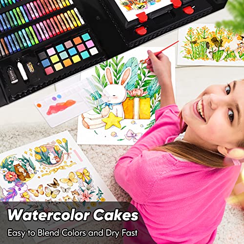 Soucolor Art Supplies, 283 Pieces Drawing Set Art Kits with Trifold Easel,  2 Drawing Pads, 1 Coloring Book, Crayons, Pastels, Arts and Crafts Gifts  Case for Kids Girls Boys Teens Beginners (Purple)