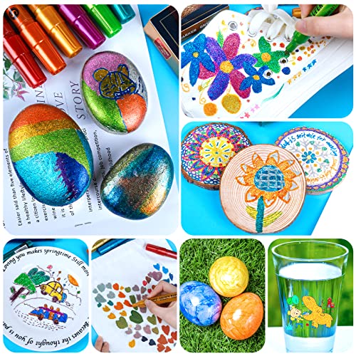 Acrylic Paint Markers - Sparkle Metallic Art Glitter Pens for Scrapbook Supplies, Black Paper, Rock Painting, Ceramic, Glass, Wood, Fabric, Canvas, SAKEYR