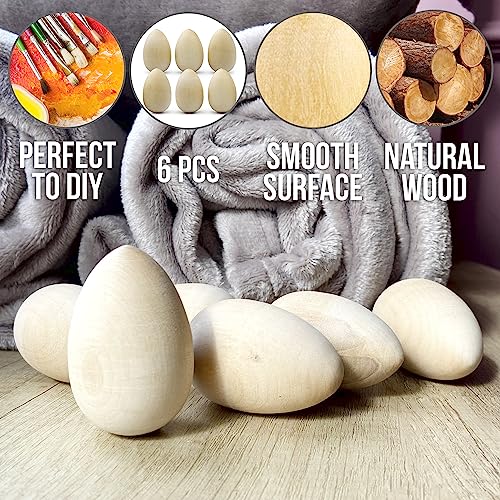 Set of 6 pcs Unpainted Easter Wooden Eggs 2.6'', Paintable Easter Eggs to Decorate, Spring Craft, Wooden Fake Eggs for Chickens, DIY Egg Easter AEVVV