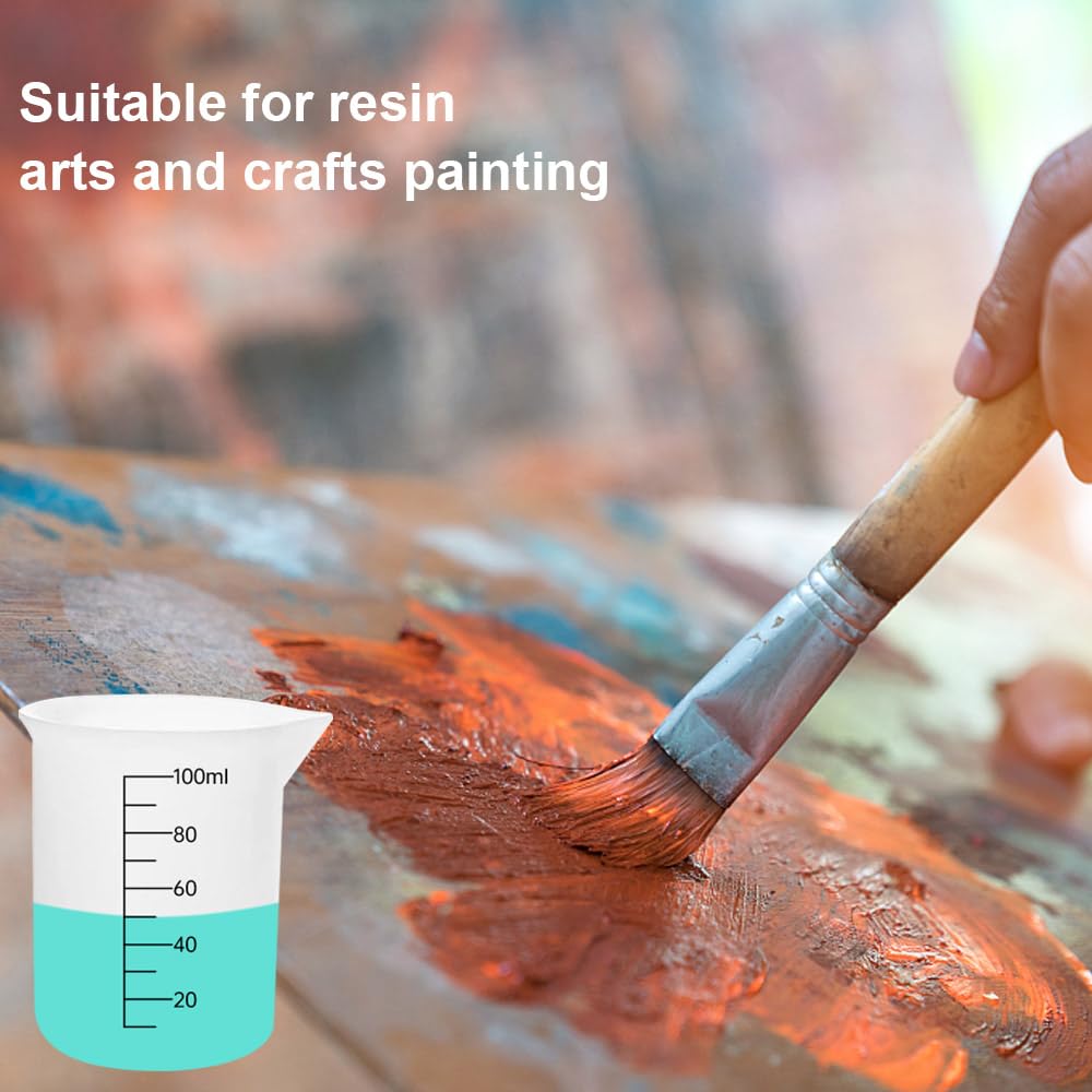 8 pcs Silicone Measuring Cups Kits, Silicone Measuring Cup, 100ml Non-Stick Mixing Cups,Precise Scale,Durable Easy Clean for Epoxy Resin, Stain Sjubaopen