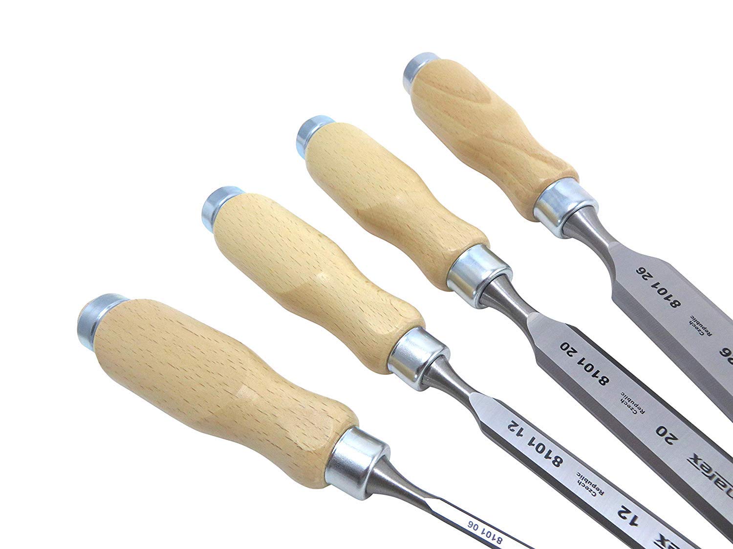 Narex Czech Steel 4 piece set 6 mm (1/4"), 12 mm (1/2"), 20 mm (3/4") , 26 mm (1 1/16") Woodworking Chisels 863010 Narex