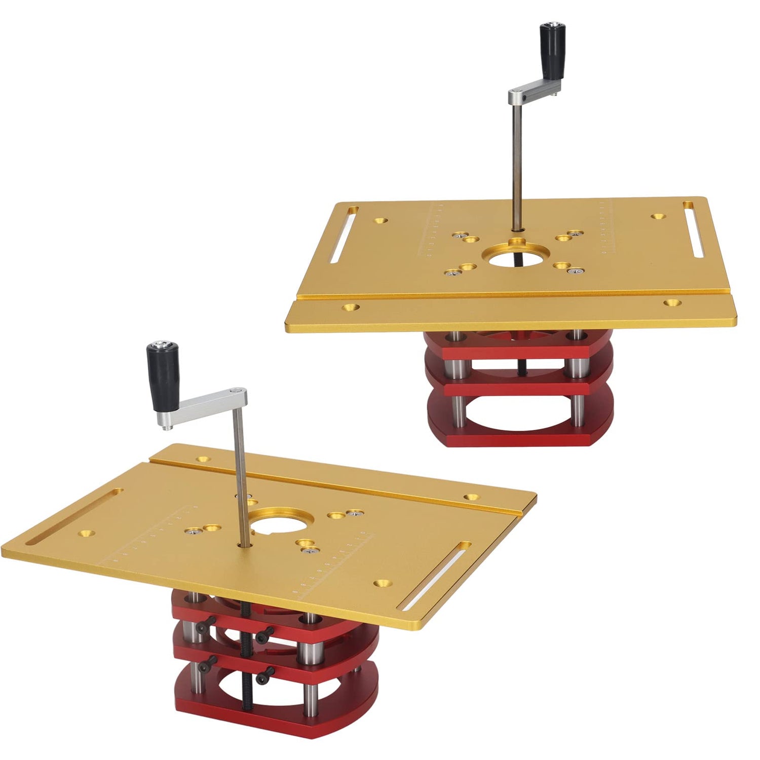 Acogedor Router Lift Kit, Metal Router Lift System with Router Table Insert Plate, 4 Jaw Clamping, Router Lift Base Accessories (Gold) Acogedor