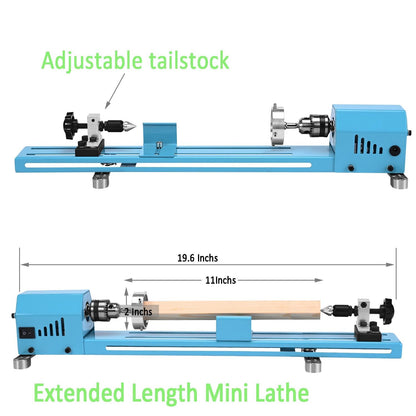 Mini Wood Lathe Machine Multi-Purpose Upgraded And Lengthened Processing Diameter 11inch Support Turning Cutting Sanding Polishing Wood, Professional - WoodArtSupply