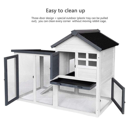 48''L Rabbit Hutch Indoor Outdoor Bunny Cage Rabbit Hutch Wood House Pet Cage for Small Animals (Grey/White) BIRASIL