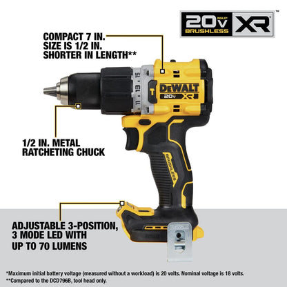 DEWALT 20V MAX XR Power Tools Combo Kit, Hammer Drill, Impact Driver, Reciprocating Saw, and Work Light, 4-TOOL (DCK449P2) - WoodArtSupply