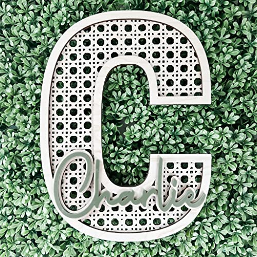 Custom Boho Wood Personalized Initial & Name Sign, 3D Layered Letter Handmade Rattan Wall Decor for Nursery or Child's Bedroom - Baby Shower, Imaginate