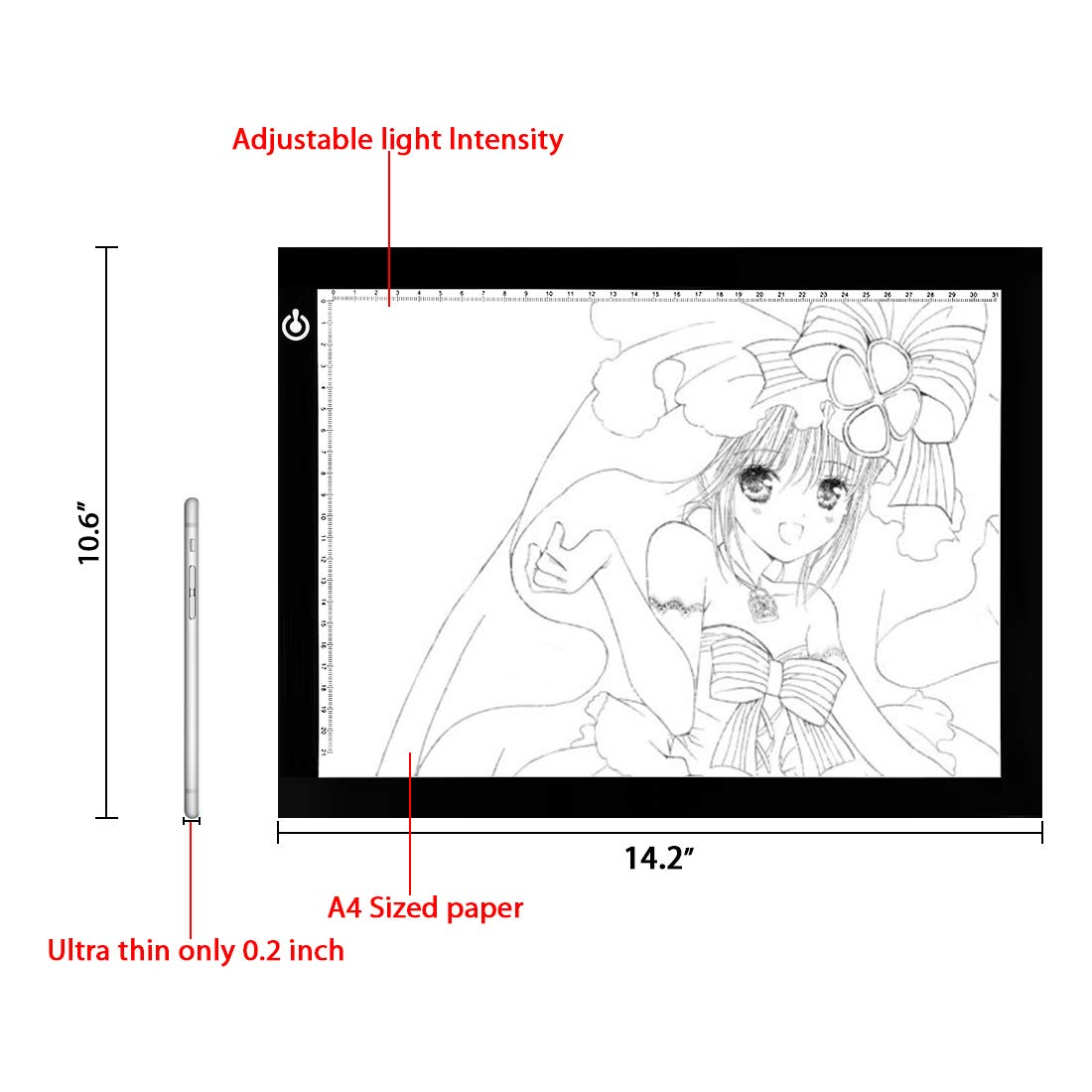 LitEnergy A4 LED Copy Board Light Tracing Box, Ultra-Thin Adjustable USB Power Artcraft LED Trace Light Pad for Tattoo Drawing, Diamond Painting, LitEnergy