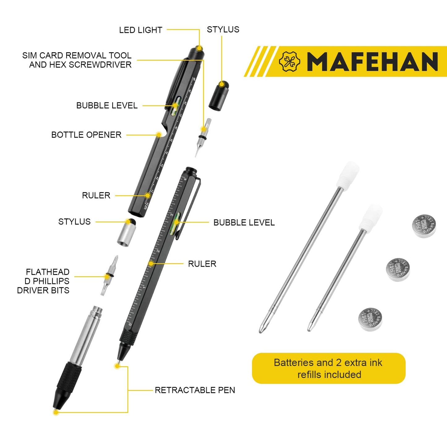 Christmas Gifts for Men, MAFEHAN 10 in 1 Multi Tool Pen Set Gifts for Dad Men Grandpa, Stocking Stuffers for Men Adults, Mens Gifts for Christmas, - WoodArtSupply