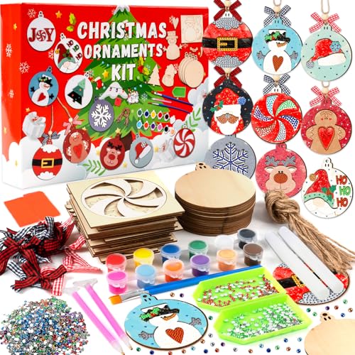 GuassLee DIY Christmas Tree Ornaments Set - Wooden Unfinished Christmas Crafts with Crystal Christmas Patterns for Kids Crafting Painting Christmas - WoodArtSupply