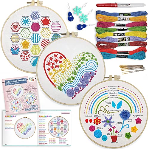 Learn 30 Stitches Heart Embroidery kit for Beginners with Stamped Embroidery Patterns Starter Kit. Needlepoint Cross Stitch for Kids & Adults CRAFTILOO